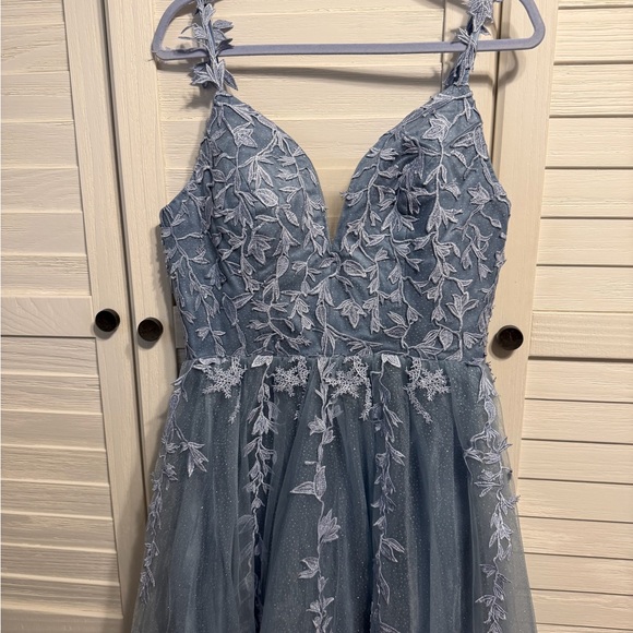 Elegant Blue Lace Prom Dress - Picture 2 of 6